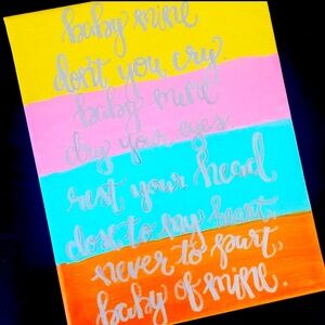 Dumbo inspired baby mine lyrics hand lettered wall painting for baby’s room